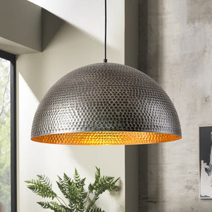 Chandelierias - Industrial Single - Light Hammered Metal Dome Pendant - Chandeliers - Silver Black - 23.6in.