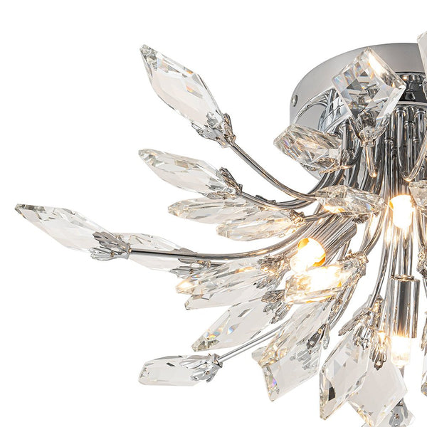 Chandelierias - Luxury 4 - Light Floral Bouquet Crystal Semi - flush Mount - Semi Flush - Chrome - 