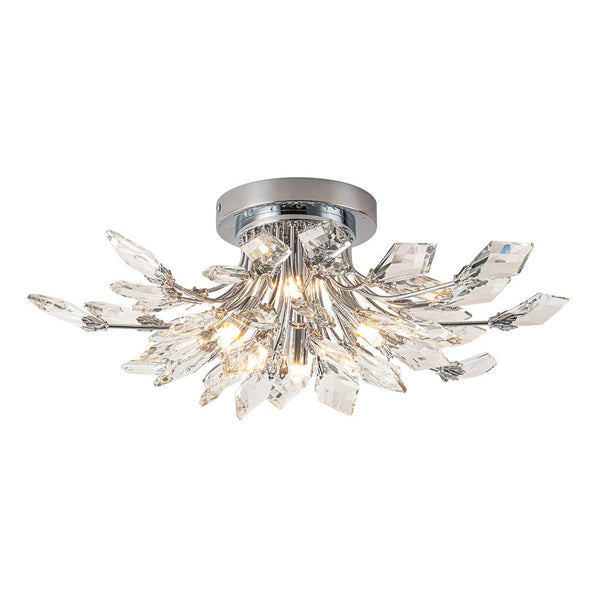 Chandelierias - Luxury 4 - Light Floral Bouquet Crystal Semi - flush Mount - Semi Flush - Chrome - 