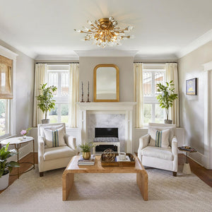 Chandelierias - Luxury 4 - Light Floral Bouquet Crystal Semi - flush Mount - Semi Flush - Gold - 