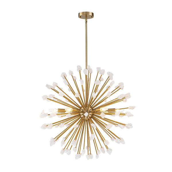 Chandelierias - Luxury 6 - Light Alabaster Stone Sunburst Sphere Chandelier - Chandeliers - Brass - 