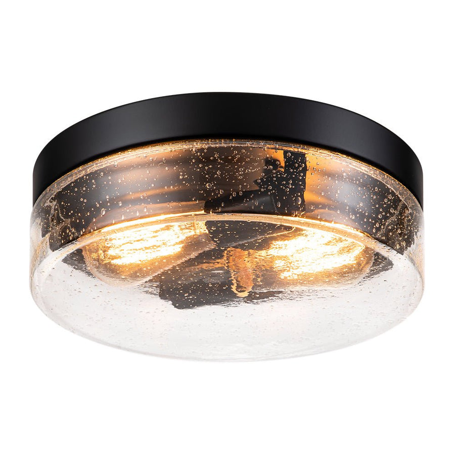 Chandelierias-Matte Black 2-Light Seeded Glass Flush Mount-Flush Mount-Matte Black-