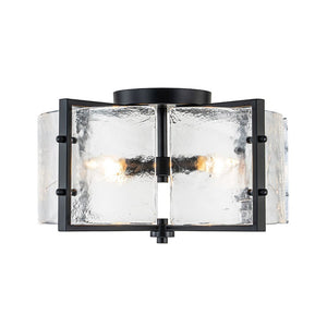 Chandelierias - Matte Black 4 - Light Rippled Glass Drum Semi - Flush Mount - Semi Flush - Black - 