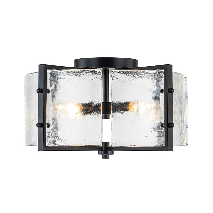 Chandelierias - Matte Black 4 - Light Rippled Glass Drum Semi - Flush Mount - Semi Flush - Black - 