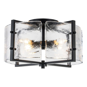 Chandelierias-Matte Black 4-Light Rippled Glass Drum Semi-Flush Mount-Semi Flush-Black-