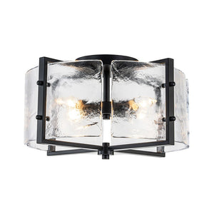 Chandelierias - Matte Black 4 - Light Rippled Glass Drum Semi - Flush Mount - Semi Flush - Black - 