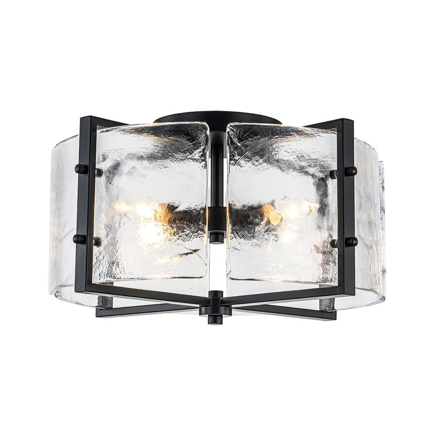 Chandelierias - Matte Black 4 - Light Rippled Glass Drum Semi - Flush Mount - Semi Flush - Black - 