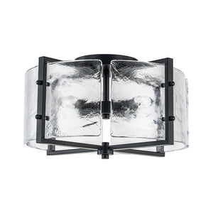 Chandelierias - Matte Black 4 - Light Rippled Glass Drum Semi - Flush Mount - Semi Flush - Black - 