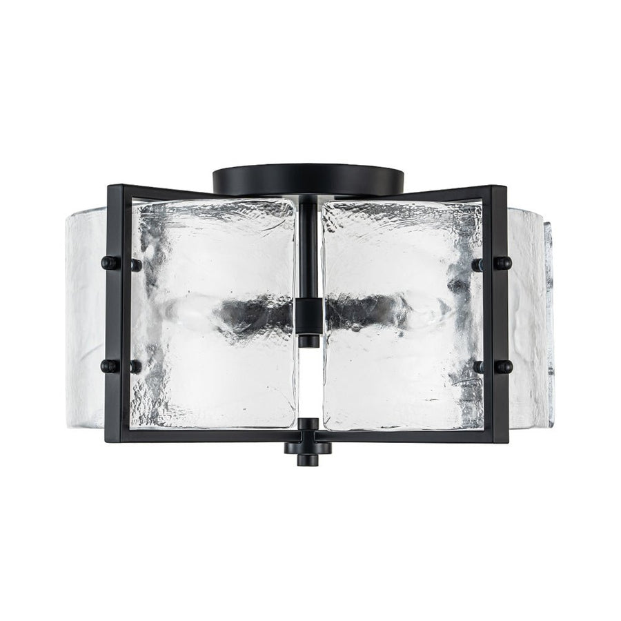 Chandelierias - Matte Black 4 - Light Rippled Glass Drum Semi - Flush Mount - Semi Flush - Black - 