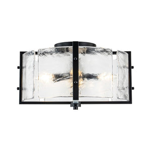 Chandelierias - Matte Black 4 - Light Rippled Glass Drum Semi - Flush Mount - Semi Flush - Black - 