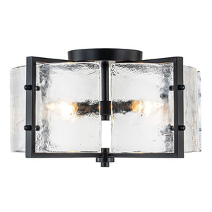 Chandelierias-Matte Black 4-Light Rippled Glass Drum Semi-Flush Mount-Semi Flush-Black-