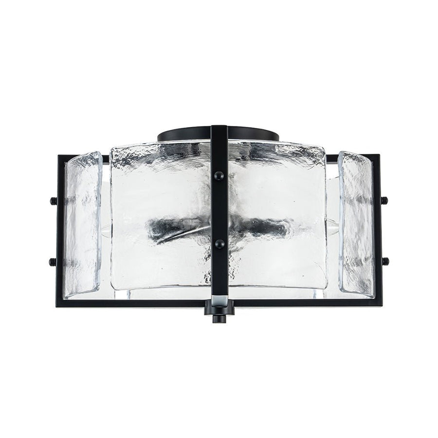 Chandelierias - Matte Black 4 - Light Rippled Glass Drum Semi - Flush Mount - Semi Flush - Black - 