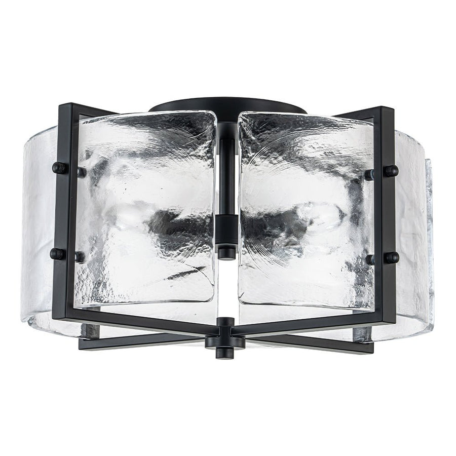 Chandelierias-Matte Black 4-Light Rippled Glass Drum Semi-Flush Mount-Semi Flush-Black-