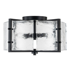 Chandelierias-Matte Black 4-Light Rippled Glass Drum Semi-Flush Mount-Semi Flush-Black-