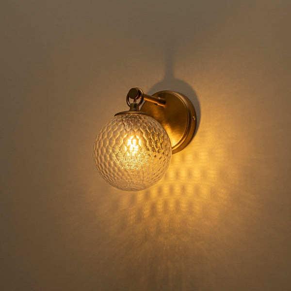 Chandelierias-Mid-century 1-Light Clear Honeycomb Single Glass Wall Sconce-Wall Light-Brass-