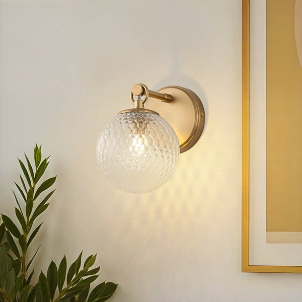 Chandelierias-Mid-century 1-Light Clear Honeycomb Single Glass Wall Sconce-Wall Light-Brass-