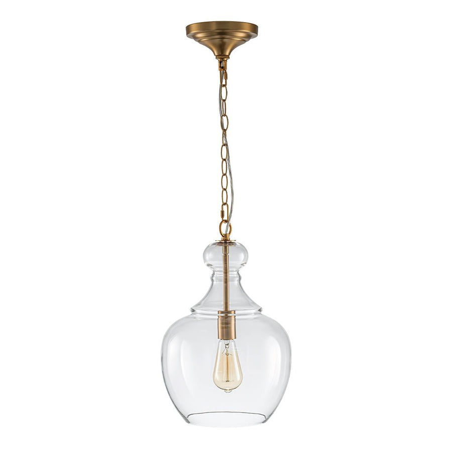 Chandelierias - Mid - century 1 - Light Hand - blown Sculptural Glass Pendant - Chandelier - Brass - 