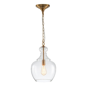 Chandelierias - Mid - century 1 - Light Hand - blown Sculptural Glass Pendant - Chandelier - Brass - 