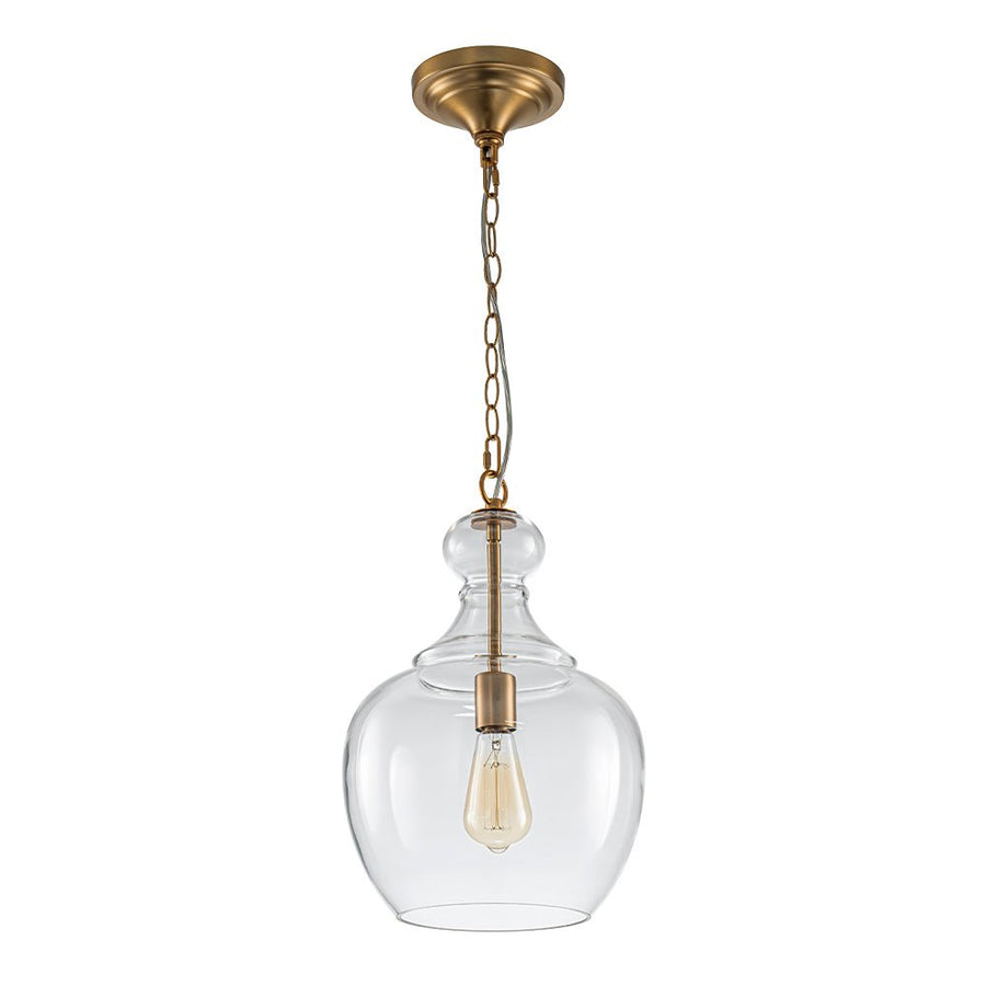 Chandelierias - Mid - century 1 - Light Hand - blown Sculptural Glass Pendant - Chandelier - Brass - 