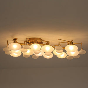 Chandelierias - Mid - century 12 - Light Ellipsoid Frosted Glass Semi - Flush Mount - Chandeliers - Brass - 
