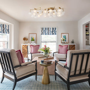 Chandelierias - Mid - century 12 - Light Ellipsoid Frosted Glass Semi - Flush Mount - Chandeliers - Brass - 