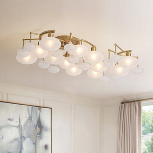 Chandelierias - Mid - century 12 - Light Ellipsoid Frosted Glass Semi - Flush Mount - Chandeliers - Brass - 