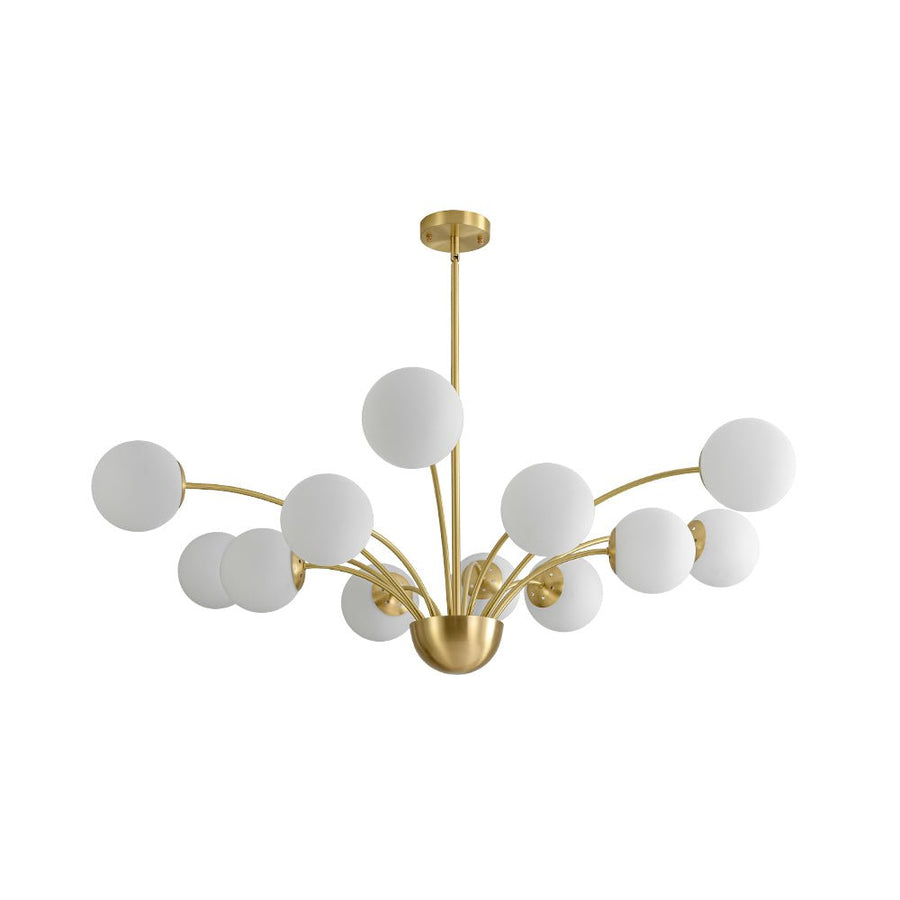 Chandelierias - Mid - century 12 - Light Firework Blooming Frosted Glass Globe Chandelier - Chandelier - Brass - 