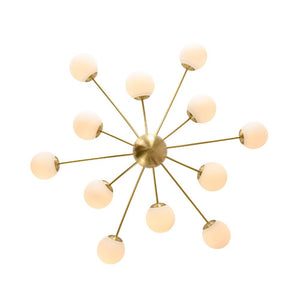 Chandelierias - Mid - century 12 - Light Firework Blooming Frosted Glass Globe Chandelier - Chandelier - Brass - 