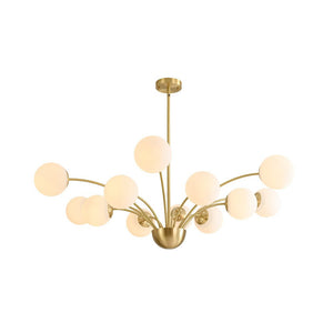 Chandelierias - Mid - century 12 - Light Firework Blooming Frosted Glass Globe Chandelier - Chandelier - Brass - 