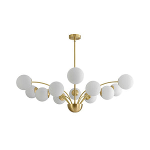 Chandelierias - Mid - century 12 - Light Firework Blooming Frosted Glass Globe Chandelier - Chandelier - Brass - 