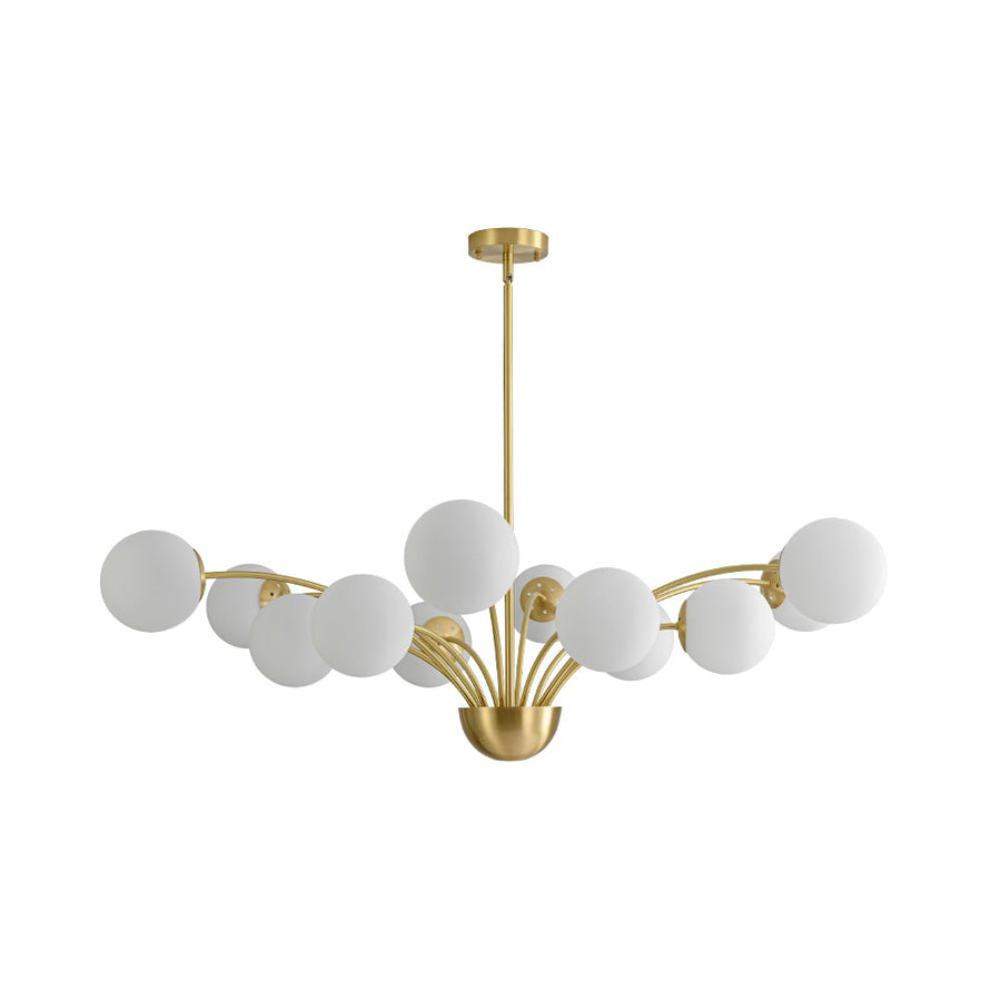 Chandelierias - Mid - century 12 - Light Firework Blooming Frosted Glass Globe Chandelier - Chandelier - Brass - 