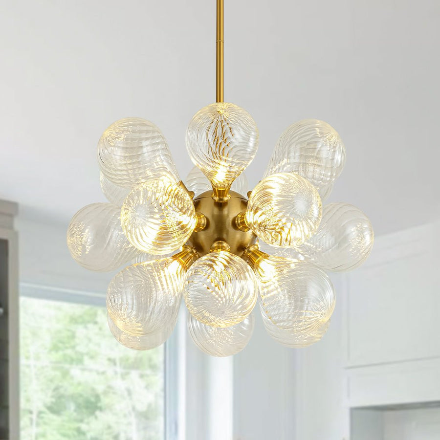 Chandelierias - Mid - century 18 - Light Crafted Swirl Balloon Glass Chandelier - Chandeliers - Clear - 