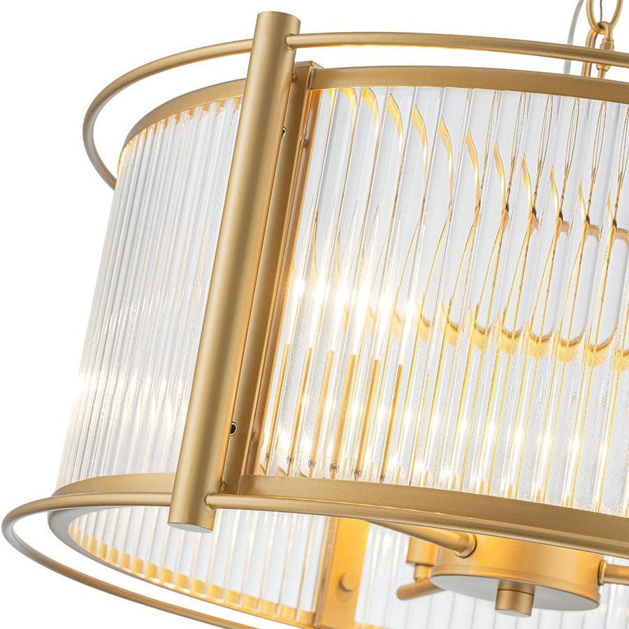 Chandelierias - Mid - century 3 - Light Clear Striped Glass Drum Pendant - Pendant - Gold - 