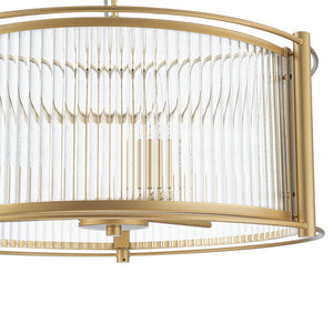 Chandelierias - Mid - century 3 - Light Clear Striped Glass Drum Pendant - Pendant - Gold - 