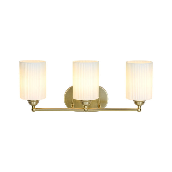 Chandelierias-Mid-Century 3-Light Cylinder Frosted Opal Ribbed Glass Bathroom Vanity Sconce-Wall Light-3-Light-