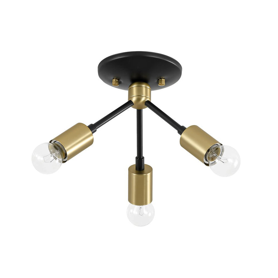 Chandelierias - Mid - century 3 - Light Petite Black Brass Sputnik Semi - Flush Mount - Semi Flush - Black & Brass - 