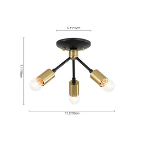 Chandelierias - Mid - century 3 - Light Petite Black Brass Sputnik Semi - Flush Mount - Semi Flush - Black & Brass - 