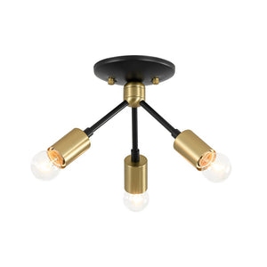 Chandelierias - Mid - century 3 - Light Petite Black Brass Sputnik Semi - Flush Mount - Semi Flush - Black & Brass - 