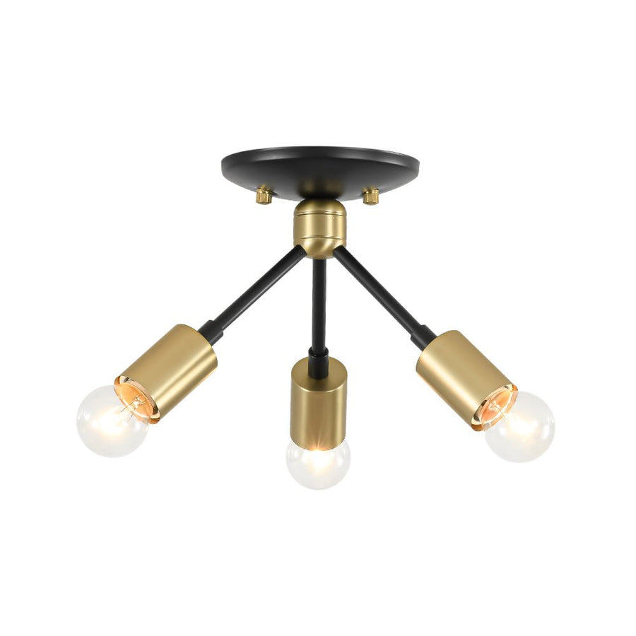 Chandelierias - Mid - century 3 - Light Petite Black Brass Sputnik Semi - Flush Mount - Semi Flush - Black & Brass - 