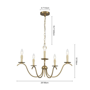 Chandelierias - Mid - century 5 - Light Candle Style Swooping Arm Chandelier - Chandelier - Brass - 