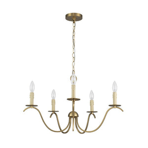 Chandelierias - Mid - century 5 - Light Candle Style Swooping Arm Chandelier - Chandelier - Brass - 