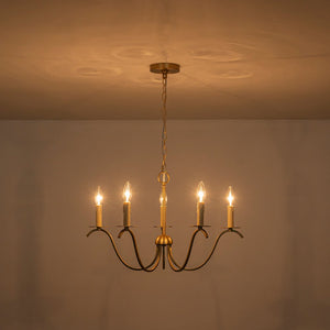 Chandelierias - Mid - century 5 - Light Candle Style Swooping Arm Chandelier - Chandelier - Brass - 