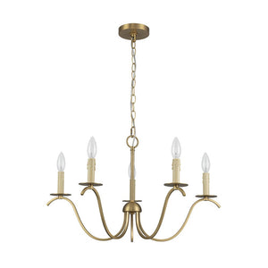 Chandelierias - Mid - century 5 - Light Candle Style Swooping Arm Chandelier - Chandelier - Brass - 