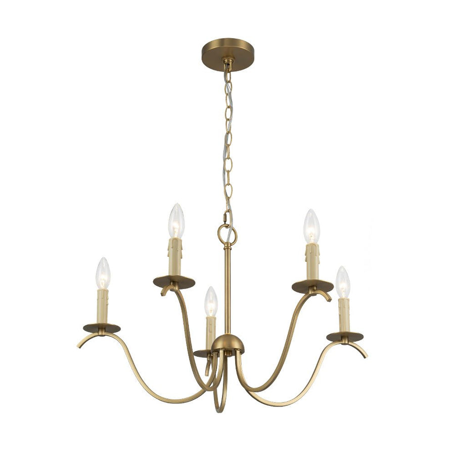 Chandelierias - Mid - century 5 - Light Candle Style Swooping Arm Chandelier - Chandelier - Brass - 