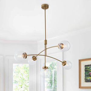 Chandelierias - Mid - century 5 - Light Glass Globe Branch Chandelier - Chandeliers - Gold - Clear