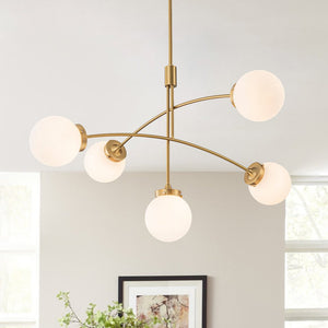 Chandelierias - Mid - century 5 - Light Glass Globe Branch Chandelier - Chandeliers - Gold - Forsted