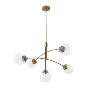 Chandelierias - Mid - century 5 - Light Glass Globe Branch Chandelier - Chandeliers - Gold - Forsted