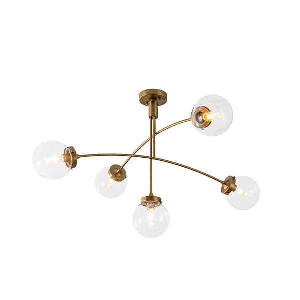 Chandelierias - Mid - century 5 - Light Glass Globe Branch Chandelier - Chandeliers - Gold - Forsted