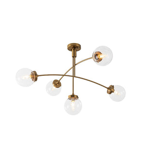 Chandelierias - Mid - century 5 - Light Glass Globe Branch Chandelier - Chandeliers - Gold - Forsted