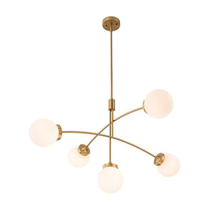 Chandelierias - Mid - century 5 - Light Glass Globe Branch Chandelier - Chandeliers - Gold - Forsted